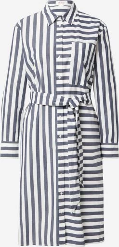 S.Oliver Robes Fluides Robe-chemise Femme Bleu Marine / Blanc