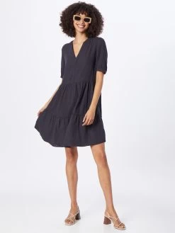 S.Oliver Robes Fluides Robe-chemise Femme Bleu Foncé -S.Oliver Boutique b8f89059b521ddcb977422164159a415
