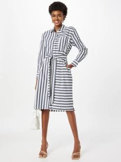 S.Oliver Robes Fluides Robe-chemise Femme Bleu Marine / Blanc -S.Oliver Boutique e7f9cb969d86381d389afaf33bcee4a3