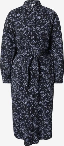 QS By S.Oliver Robes Fluides Robe-chemise Femme Bleu Nuit / Bleu Clair