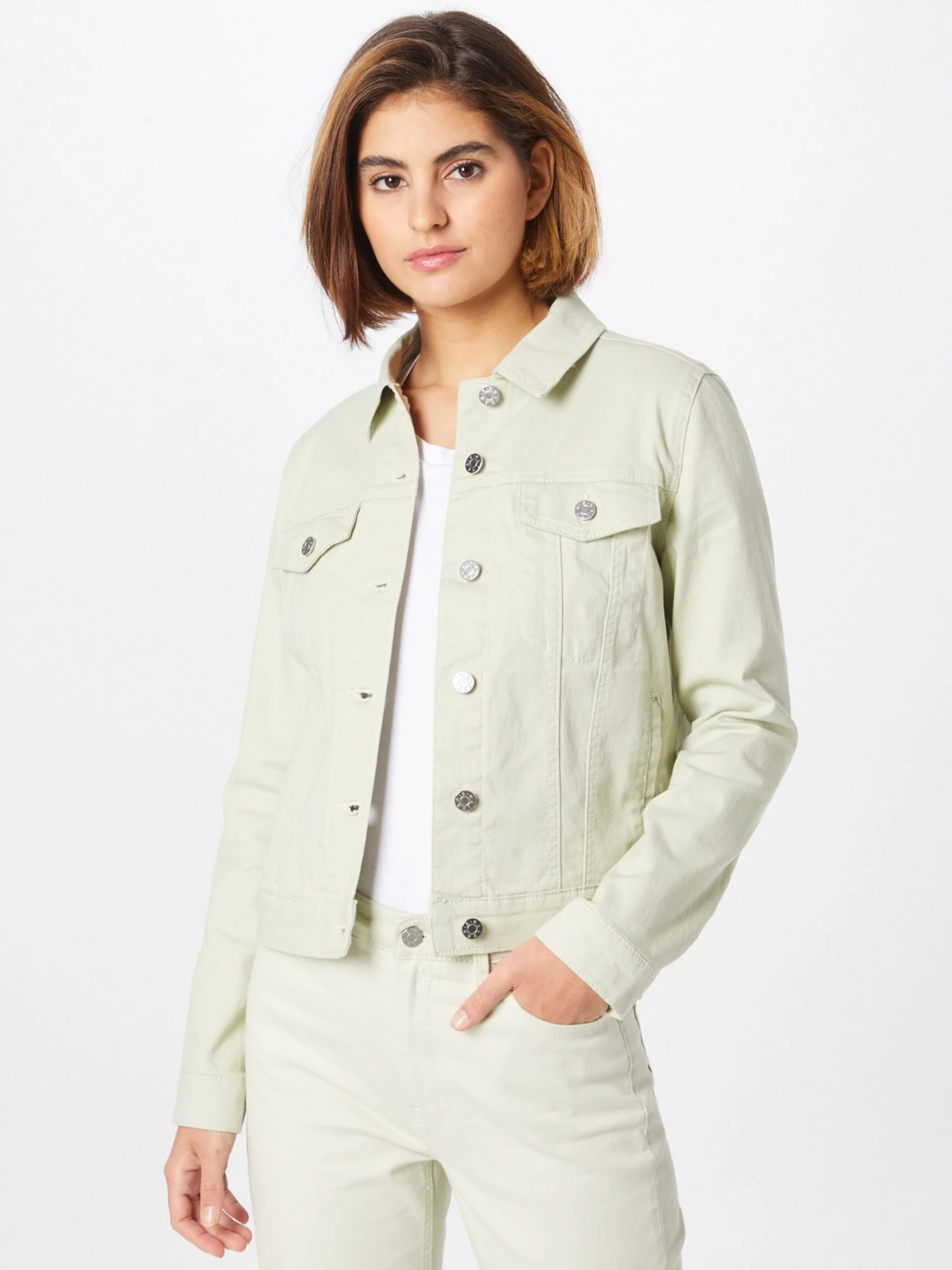 S.Oliver Vestes En Jean Veste Mi-saison Femme Vert Pastel 4 S.Oliver Vestes En Jean Veste Mi-saison Femme Vert Pastel – Image 2